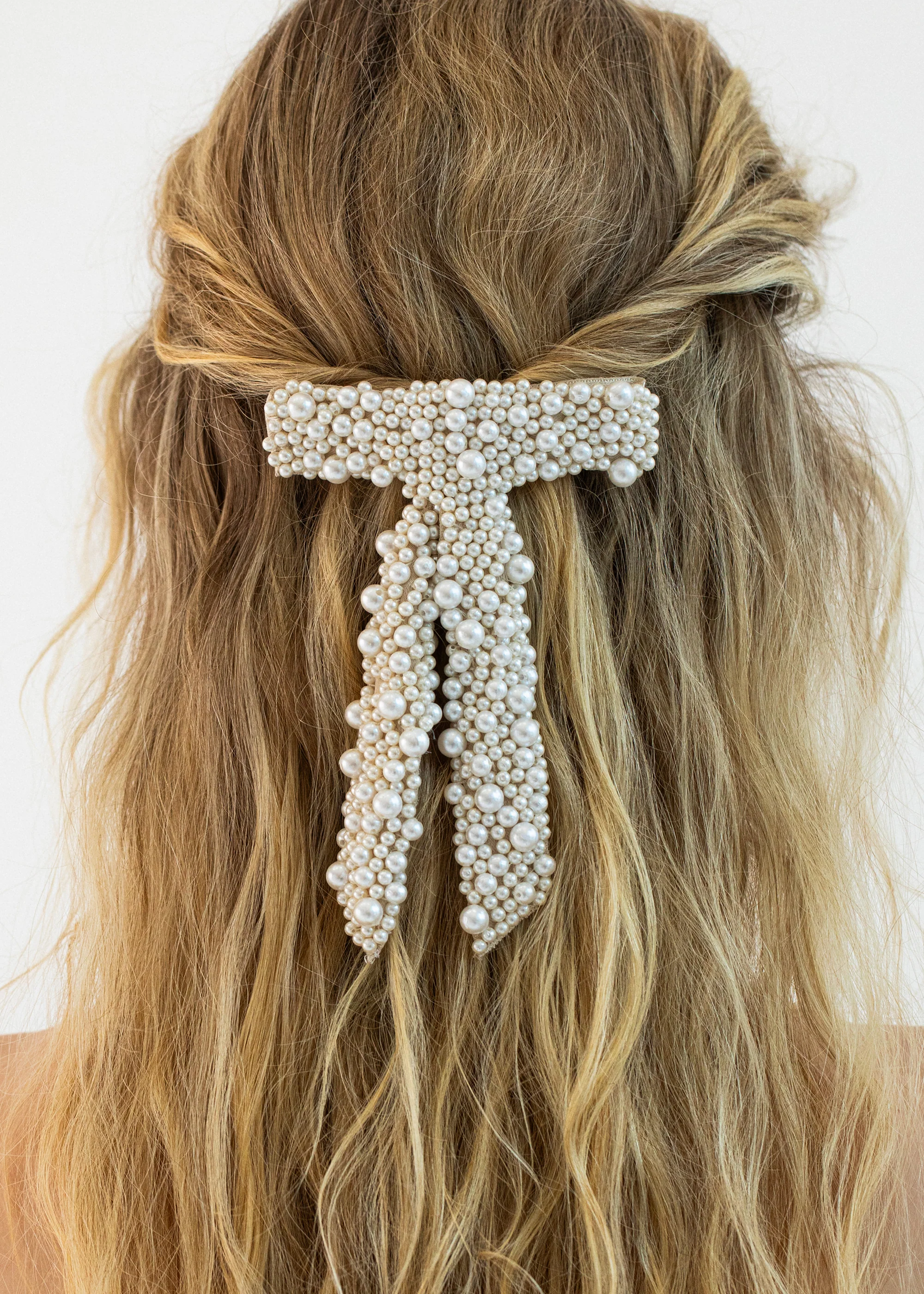 Donna Pearl Bow Barrette -- Pearl