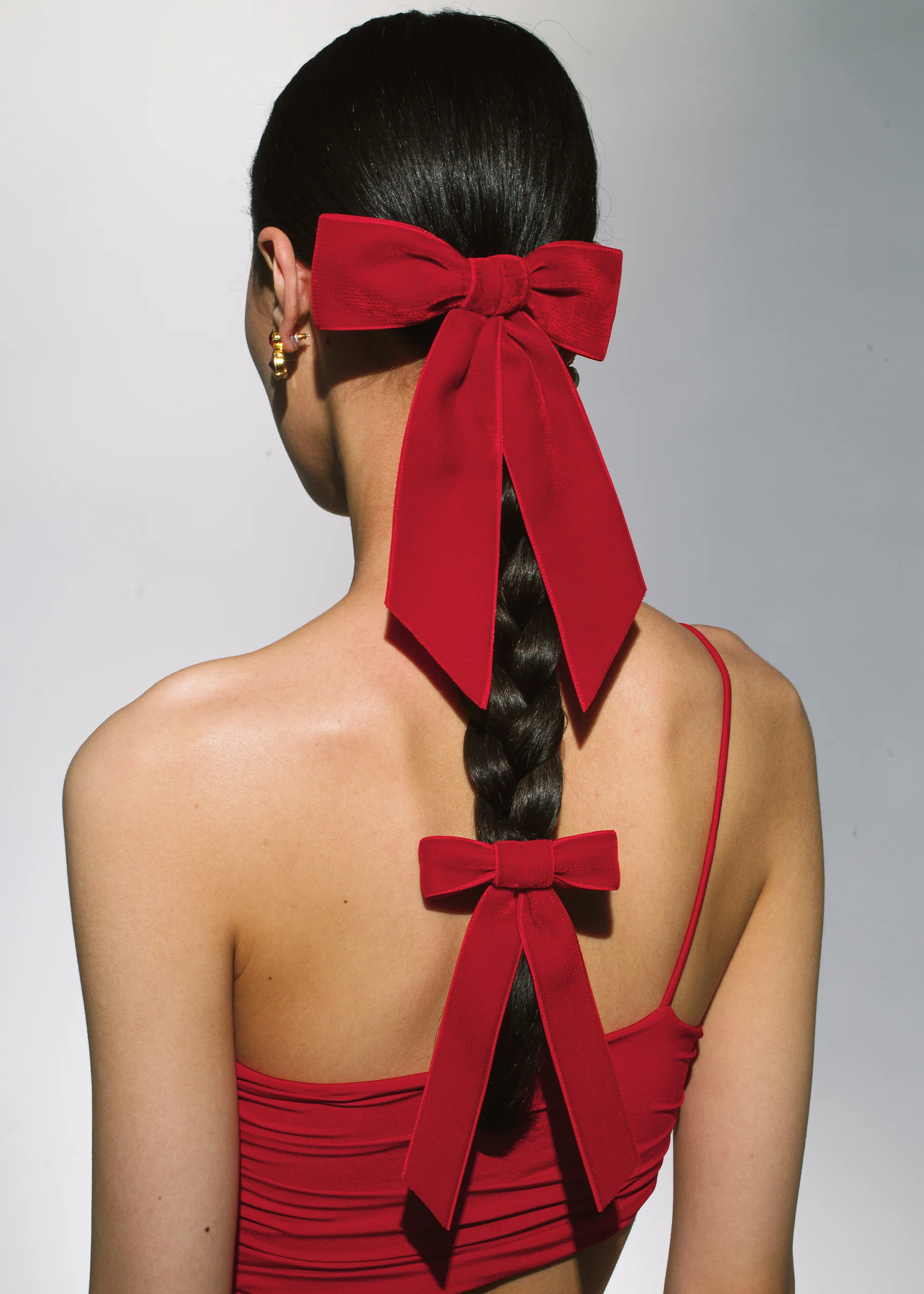 Velvet Bow Barrette -- Rouge