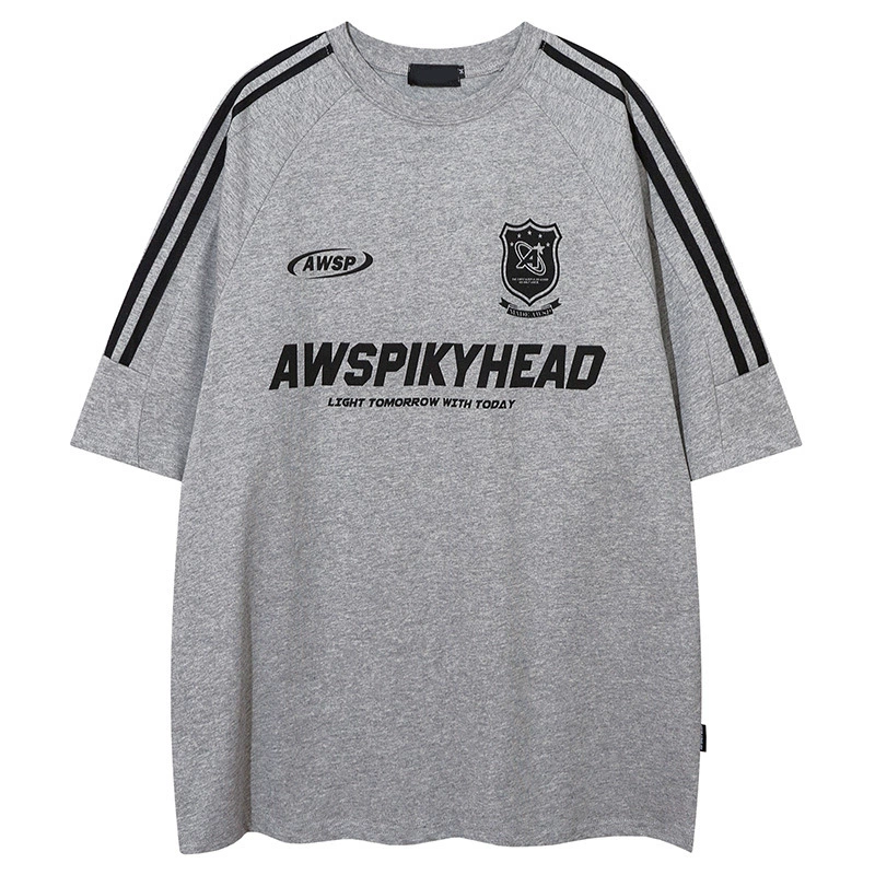 Men's American retro side striped niche sports jersey short-sleeved T-shirt, unisex loose oversized top